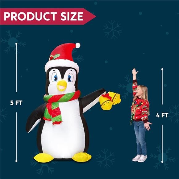 5 FT Christmas Inflatable Penguin Decoration, Blow Up Yard Decoration Holiday - Picture 5 of 7